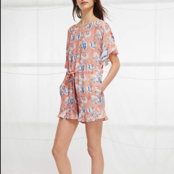 French Connection Pants - French Connection Cari Frill Peach Floral Romper (6)